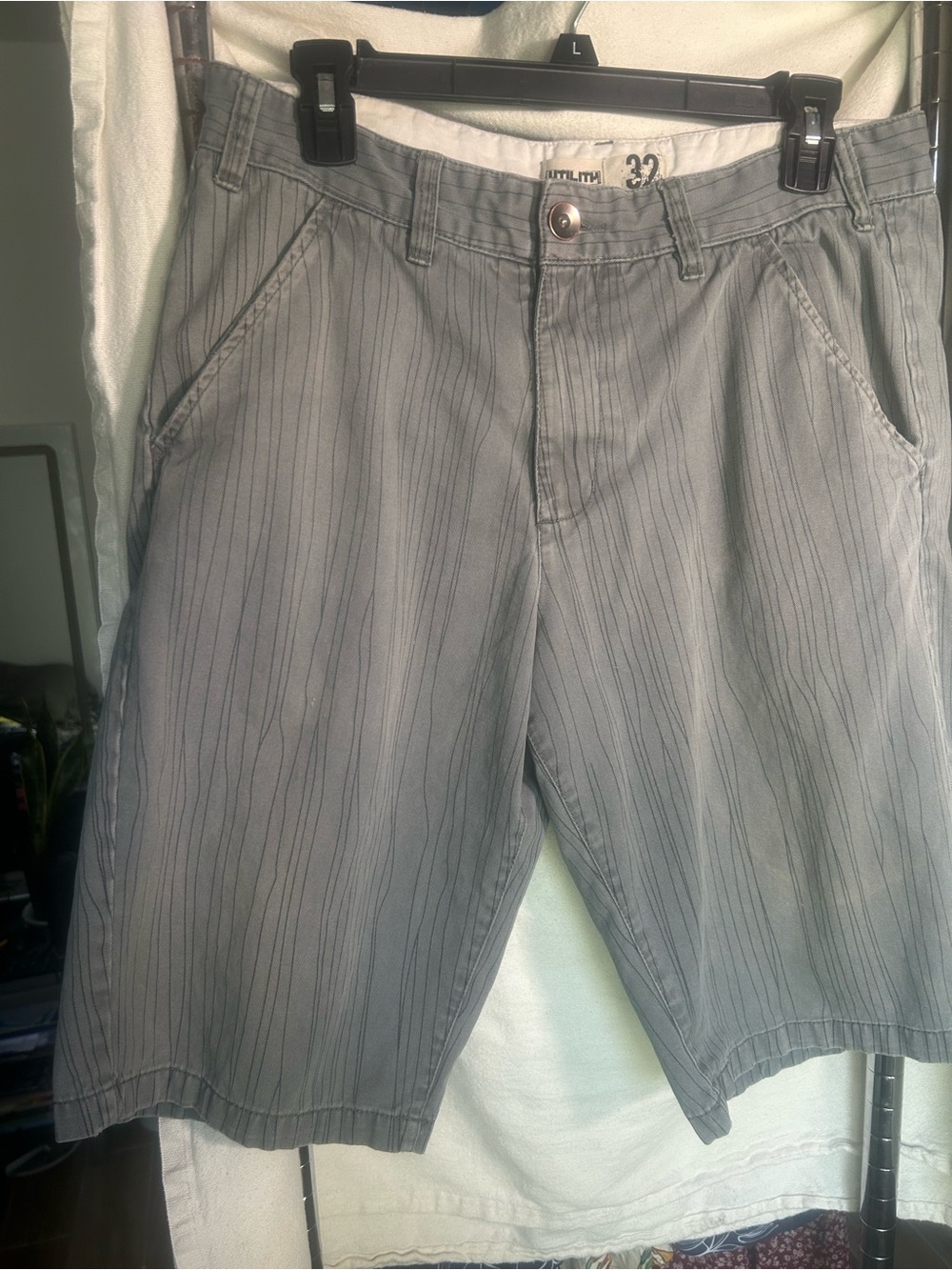 Men's Gray Pinstripe Flat Front Shorts